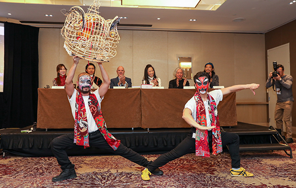  Members of contemporary dance group TS Crew giving a preview of their performance at a Hong Kong promotional event before the opening performance.  